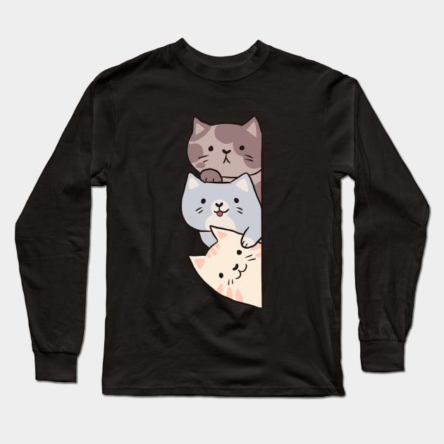 Cute three cats stack Long Sleeve T-Shirt by Yarafantasyart